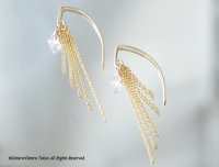 【14KGF/Tiny】Leaf Hook Fringe Earrings, -NY Herkimerdiamond-