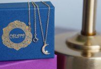 【14KGF】CZ Pave Crescent Moon Opal Necklace