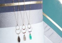 【14KGF】Double Hoop Pear Shape Gemstone Necklace