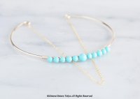 【14KGF】Hammered Open Chain Wire Bangle-Turquoise- 