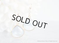 【14KGF】GlossyTeardrop Glass,CZ Earrings-Pale Sapphire-