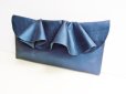 画像2: Leather Ruffle Clutch Bag (S-size) in Petrol by Vicki From Europe (2)