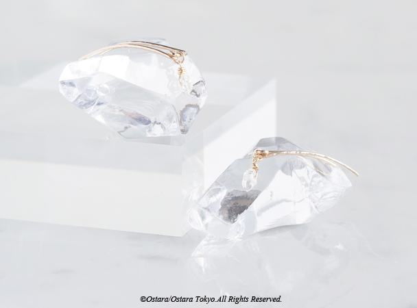 画像1: 【Minimalism】14KGF Hammered Ear Climber-Gemstone,Dream Crystal, NY Herkimerdiamond